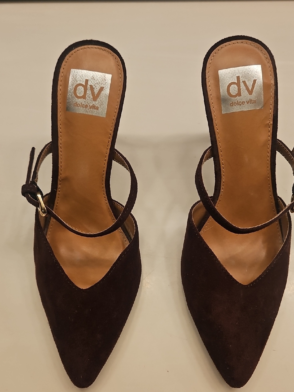 Dolce Vita Brown Pointed Toe Suede Slingback Mules